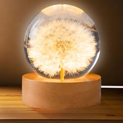 GOMETY Veilleuse en boule de cristal 6 cm En forme de pissenlit Veilleuse en forme de boule de cristal Avec socle en bois USB Lampe pissenlit Pour la maison Décoration de table Cadeaux GOMETY Veilleuse en boule de cristal 6 cm En forme de pissenlit Veilleuse en forme de boule de cristal Avec socle en bois USB Lampe pissenlit Pour la maison Décoration de table Cadeaux