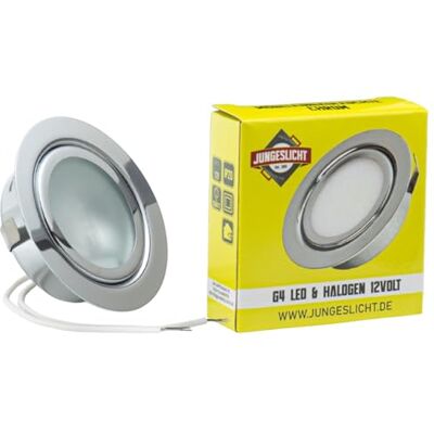 JungesLicht Projecteur encastrable pour meuble 12V inclus lampe halogène 20W, câble 1,8 m et prise AMP Couleur: Chrome brillant réglable JungesLicht Projecteur encastrable pour meuble 12V inclus lampe halogène 20W, câble 1,8 m et prise AMP Couleur: Chrome brillant réglable