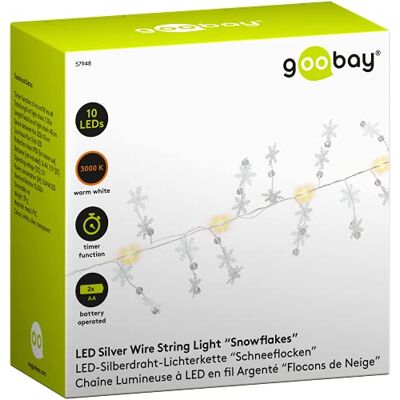 goobay Guirlande lumineuse LED 57948 avec fonction minuterie Fonction batterie Flocons de neige LED à suspendre Guirlande lumineuse pour intérieur avec 10 LED 3000 K IP20 Argent transparent goobay Guirlande lumineuse LED 57948 avec fonction minuterie Fonction batterie Flocons de neige LED à suspendre Guirlande lumineuse pour intérieur avec 10 LED 3000 K IP20 Argent transparent