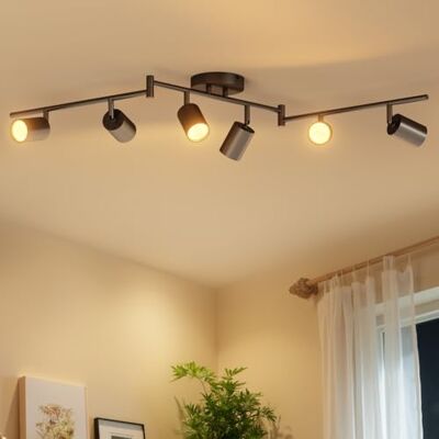 LVWIT Spot Plafond Orientable, Plafonnier 6 Spot LED Noir Givré, Luminaires Intérieur Lustre Cuisine GU10, Métal Rampe (Sans Ampoule) LVWIT Spot Plafond Orientable, Plafonnier 6 Spot LED Noir Givré, Luminaires Intérieur Lustre Cuisine GU10, Métal Rampe (Sans Ampoule)
