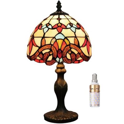Kinbolas 8 "lampe de table style tiffany abat-jour en verre teinté lampe de bureau vintage petite lampe de chevet chambre salon bureau lecture antique art déco(Color:A-8) Kinbolas 8 "lampe de table style tiffany abat-jour en verre teinté lampe de bureau vintage petite lampe de chevet chambre salon bureau lecture antique art déco(Color:A-8)