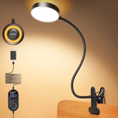 Glocusent Lampe de bureau à 72 DEL avec 3 couleurs et 5 luminosités, lampe flexible à clipser avec veilleuse ambre, minuterie de 30/60 minutes, soin des yeux, pour lit/lecture/étude/travail (noir avec Glocusent Lampe de bureau à 72 DEL avec 3 couleurs et 5 luminosités, lampe flexible à clipser avec veilleuse ambre, minuterie de 30/60 minutes, soin des yeux, pour lit/lecture/étude/travail (noir avec