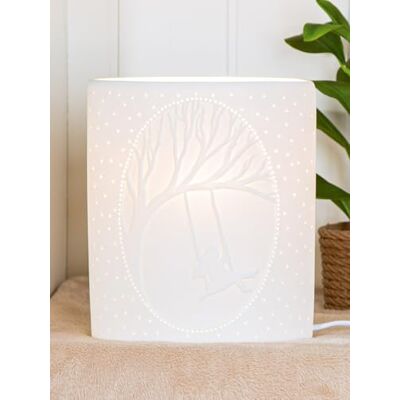 GILDE Lampe de table à bascule en porcelaine blanche mate ovale de 20 cm de haut Décoration de printemps GILDE Lampe de table à bascule en porcelaine blanche mate ovale de 20 cm de haut Décoration de printemps
