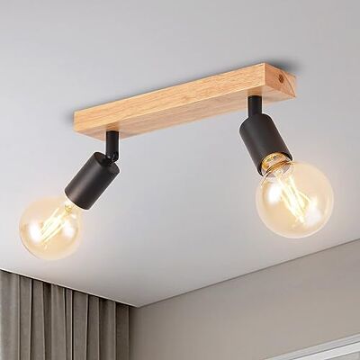 ANWIO Spot en bois à 2 voies réglable pour chambre à coucher, cuisine et salon (ampoules non incluses) Noir ANWIO Spot en bois à 2 voies réglable pour chambre à coucher, cuisine et salon (ampoules non incluses) Noir