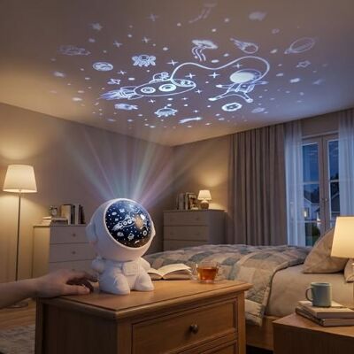 PixelLumens Projecteur astronaute LED 3D Lampe de nuit musicale avec 3 films interchangeables (espace, étoiles, océan) Rotation automatique et recharge USB-C Cadeau magique pour enfants et bébés PixelLumens Projecteur astronaute LED 3D Lampe de nuit musicale avec 3 films interchangeables (espace, étoiles, océan) Rotation automatique et recharge USB-C Cadeau magique pour enfants et bébés