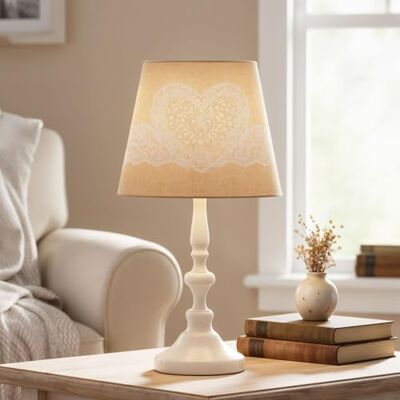 levandeo Lampe de table en métal Hauteur : 38 cm Blanc beige crème Style maison de campagne shabby levandeo Lampe de table en métal Hauteur : 38 cm Blanc beige crème Style maison de campagne shabby