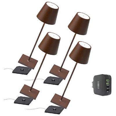 Zafferano Set 4x lampes portables Poldina Pro, chargeur quadruple USB Aiino pour charger lampe/smartphone en simultané, LED tactile réglable, base de charge à contact, H38cm Corten Zafferano Set 4x lampes portables Poldina Pro, chargeur quadruple USB Aiino pour charger lampe/smartphone en simultané, LED tactile réglable, base de charge à contact, H38cm Corten