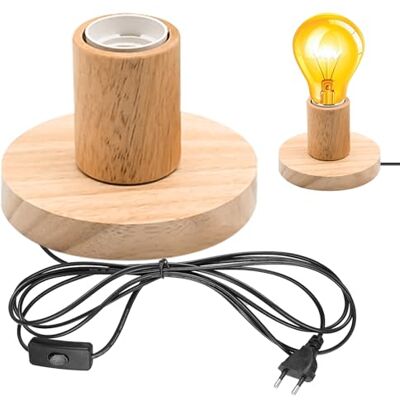 GBKDQQ Lampe de bureau E27 avec interrupteur, lampe de table en bois et plastique, base en bois EU-Plug, parfaite pour chambre à coucher, salon, bureau GBKDQQ Lampe de bureau E27 avec interrupteur, lampe de table en bois et plastique, base en bois EU-Plug, parfaite pour chambre à coucher, salon, bureau