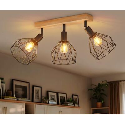 LVWIT Plafonnier 3 Spots LED E14, Luminaires Intérieur Noir, Plafonnier Bois avec Base Rectangulaire, Applique Murale Chambre, Lustre Salon(Sans Ampoules) LVWIT Plafonnier 3 Spots LED E14, Luminaires Intérieur Noir, Plafonnier Bois avec Base Rectangulaire, Applique Murale Chambre, Lustre Salon(Sans Ampoules)