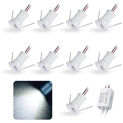 kpslucerna Lot de 9 spots LED encastrables pour cuisine, escalier, armoire, couloir, éclairage DIY blanc chaud, vitrines, armoire, petit spot LED IP65, coque blanche kpslucerna Lot de 9 spots LED encastrables pour cuisine, escalier, armoire, couloir, éclairage DIY blanc chaud, vitrines, armoire, petit spot LED IP65, coque blanche