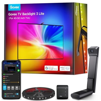 Govee LED TV Rétroéclairage 3 Lite pour TV 40-50 Pouces, Fonction de Correction Fish-Eye, 2.4M RGBICW Wi-Fi TV Strip avec Caméra, 4 Couleurs en 1 Perle de Lampe, Contrôle Vocal et APP Govee LED TV Rétroéclairage 3 Lite pour TV 40-50 Pouces, Fonction de Correction Fish-Eye, 2.4M RGBICW Wi-Fi TV Strip avec Caméra, 4 Couleurs en 1 Perle de Lampe, Contrôle Vocal et APP