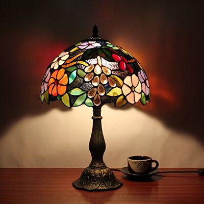 Gweat Tiffany Gweat 12 pouces Vintage Pastoral Gorgeous Fleur Vitrail en Résine Style Tiffany Lampe de table lampe de chambre, Multicolore Gweat Tiffany Gweat 12 pouces Vintage Pastoral Gorgeous Fleur Vitrail en Résine Style Tiffany Lampe de table lampe de chambre, Multicolore