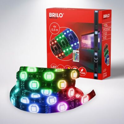 Briloner Leuchten 2353-024 Éclairage TV LED à intensité variable, bande LED autocollante 2 m, prise USB, convient pour 32-78 pouces, barre lumineuse 48 x changement de couleur RVB Noir Briloner Leuchten 2353-024 Éclairage TV LED à intensité variable, bande LED autocollante 2 m, prise USB, convient pour 32-78 pouces, barre lumineuse 48 x changement de couleur RVB Noir
