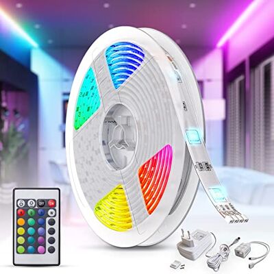 B.K.LICHT Bande LED RGB - 5m, Télécommande, Dimmable, Autocollant, Intérieur B.K.LICHT Bande LED RGB - 5m, Télécommande, Dimmable, Autocollant, Intérieur