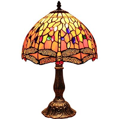 Bieye L30023 Lampe de table libellule en vitrail de style Tiffany pour décoration de chevet et de salon Orange Bieye L30023 Lampe de table libellule en vitrail de style Tiffany pour décoration de chevet et de salon Orange