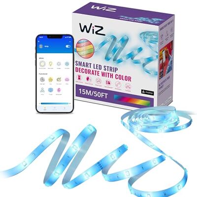 WiZ LED Strip 15 Meter RGB Makkelijke installatie Gekleurd en Wit licht Muzieksynchronisatie RGB; één kleur tegelijk WiZ LED Strip 15 Meter RGB Makkelijke installatie Gekleurd en Wit licht Muzieksynchronisatie RGB; één kleur tegelijk