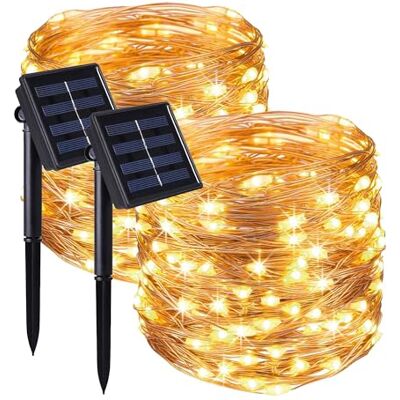 Lumisky Lot de 2 guirlandes lumineuses solaires en cuivre 100 micro LED blanc chaud SKINNY SOLAR 11.90m 8 modes Lumisky Lot de 2 guirlandes lumineuses solaires en cuivre 100 micro LED blanc chaud SKINNY SOLAR 11.90m 8 modes
