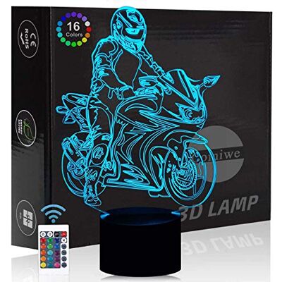 Comiwe Veilleuse illusion 3D en forme de moto, 16 couleurs changeantes, toucher intelligent et télécommande, lampe de chevet à LED, décoration d'intérieur, cadeau de Noël, d'anniversaire pour garçons Comiwe Veilleuse illusion 3D en forme de moto, 16 couleurs changeantes, toucher intelligent et télécommande, lampe de chevet à LED, décoration d'intérieur, cadeau de Noël, d'anniversaire pour garçons