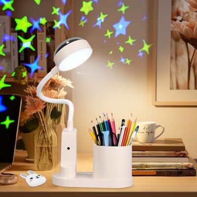 Zaxiva Lampe de Bureau LED pour Enfants, Lampes de Table Sans Fil Rechargeable avec Projection d'étoile, Lampe de Chevet LED avec Porte-stylo, 3 Luminosité Dimmable Lampes de Lectuire pour Enfants Zaxiva Lampe de Bureau LED pour Enfants, Lampes de Table Sans Fil Rechargeable avec Projection d'étoile, Lampe de Chevet LED avec Porte-stylo, 3 Luminosité Dimmable Lampes de Lectuire pour Enfants