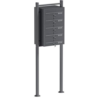 WilTec Boîte aux lettres sur pieds Gris anthracite 556 x 270 x 1500 mm, avec 5 Compartiments verrouillables et Porte-nom, Revêtement en poudre, pour Courrier WilTec Boîte aux lettres sur pieds Gris anthracite 556 x 270 x 1500 mm, avec 5 Compartiments verrouillables et Porte-nom, Revêtement en poudre, pour Courrier