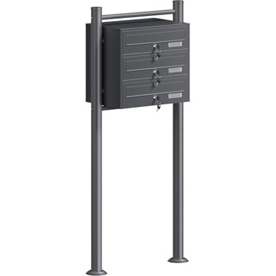 WilTec Boîte aux lettres sur pieds Gris anthracite 556 x 270 x 1200 mm, avec 3 Compartiments verrouillables et Porte-nom, Revêtement en poudre, pour Courrier WilTec Boîte aux lettres sur pieds Gris anthracite 556 x 270 x 1200 mm, avec 3 Compartiments verrouillables et Porte-nom, Revêtement en poudre, pour Courrier