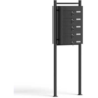 WilTec Boîte aux lettres sur pieds Noire 556 x 270 x 1500 mm, avec 5 Compartiments verrouillables et Porte-nom, Revêtement en poudre, pour Courrier WilTec Boîte aux lettres sur pieds Noire 556 x 270 x 1500 mm, avec 5 Compartiments verrouillables et Porte-nom, Revêtement en poudre, pour Courrier