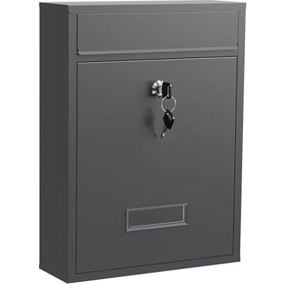 WilTec Boîte aux lettres murale verrouillable V10 anthracite pour courrier, 260 x 85 x 350 mm, Revêtement par poudre, Fente 22 x 2,5 cm, avec porte-nom WilTec Boîte aux lettres murale verrouillable V10 anthracite pour courrier, 260 x 85 x 350 mm, Revêtement par poudre, Fente 22 x 2,5 cm, avec porte-nom