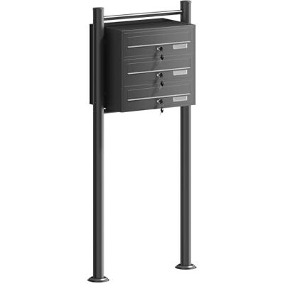 WilTec Boîte aux lettres sur pieds Noire 556 x 270 x 1200 mm, avec 3 Compartiments verrouillables et Porte-nom, Revêtement en poudre, pour Courrier WilTec Boîte aux lettres sur pieds Noire 556 x 270 x 1200 mm, avec 3 Compartiments verrouillables et Porte-nom, Revêtement en poudre, pour Courrier