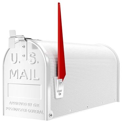 WilTec Boîte aux lettres design style américain, 150 x 513 x 223 mm, Couleur blanche, Acier galvanisé, Boîte postale US Mailbox avec fanion rouge WilTec Boîte aux lettres design style américain, 150 x 513 x 223 mm, Couleur blanche, Acier galvanisé, Boîte postale US Mailbox avec fanion rouge