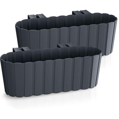 Spetebo Lot de 2 jardinières de balcon avec support 39 x 13 cm En plastique Anthracite Jardinière de jardin à suspendre Spetebo Lot de 2 jardinières de balcon avec support 39 x 13 cm En plastique Anthracite Jardinière de jardin à suspendre