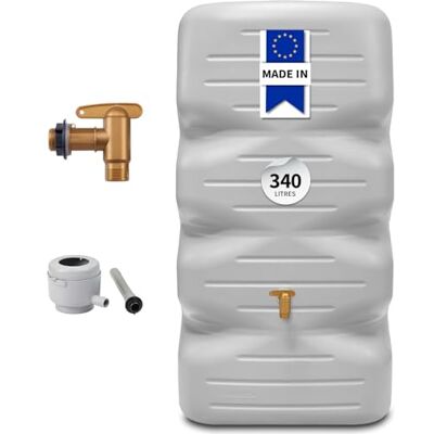 Garantia CUBUS cuve de jardin kit complet 340 litres gris béton incl. robinet de sortie en plastique et raccord de descente récupérateur d'eau de pluie sobre pour terrasse extérieur durable Garantia CUBUS cuve de jardin kit complet 340 litres gris béton incl. robinet de sortie en plastique et raccord de descente récupérateur d'eau de pluie sobre pour terrasse extérieur durable