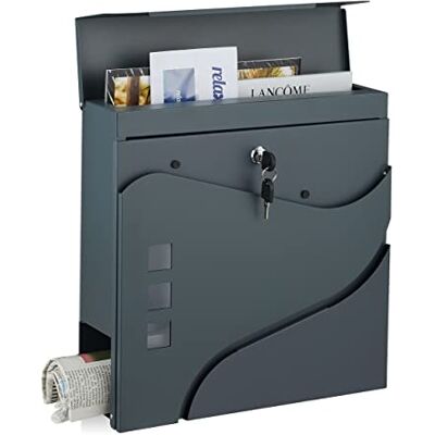 Relaxdays Boîte aux Lettres Porte-journaux, Vitres de Visualisation, HxLxP : 37x37x11 cm, Acier, 2 Clés, Anthracite Relaxdays Boîte aux Lettres Porte-journaux, Vitres de Visualisation, HxLxP : 37x37x11 cm, Acier, 2 Clés, Anthracite