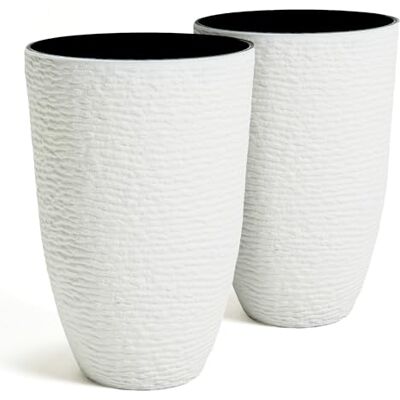 Worth Garden Lot de 2 grands pots de fleurs ronds en résine de 53,3 cm de hauteur pour plantes d'extérieur et arbres – Finition imitation pierre en plastique pour intérieur et porche avant 25,6 l Worth Garden Lot de 2 grands pots de fleurs ronds en résine de 53,3 cm de hauteur pour plantes d'extérieur et arbres – Finition imitation pierre en plastique pour intérieur et porche avant 25,6 l