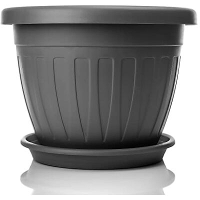 BigDean Pot de fleurs rond de 50 cm avec soucoupe Anthracite Résistant aux intempéries Évacuation de l'eau Résistant aux UV En plastique incassable Convient pour l'intérieur et l'extérieur BigDean Pot de fleurs rond de 50 cm avec soucoupe Anthracite Résistant aux intempéries Évacuation de l'eau Résistant aux UV En plastique incassable Convient pour l'intérieur et l'extérieur