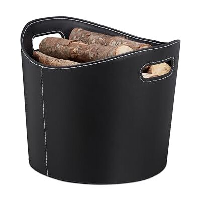 Relaxdays 10028790_59 Panier à bûches L, Range Bois de cheminée, revues Porte-journaux Similicuir, Noir Relaxdays 10028790_59 Panier à bûches L, Range Bois de cheminée, revues Porte-journaux Similicuir, Noir