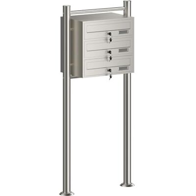 WilTec Boîte aux lettres sur pieds Acier inox 556 x 270 x 1200 mm, avec 3 Compartiments verrouillables et Porte-nom, pour Courrier WilTec Boîte aux lettres sur pieds Acier inox 556 x 270 x 1200 mm, avec 3 Compartiments verrouillables et Porte-nom, pour Courrier