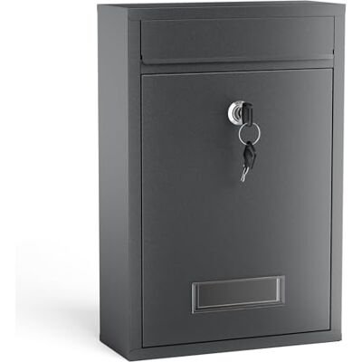 WilTec Boîte aux lettres murale verrouillable V2 anthracite pour courrier, 216 x 85 x 320 mm, Revêtement par poudre, Fente 191 x 36 mm, avec porte-nom WilTec Boîte aux lettres murale verrouillable V2 anthracite pour courrier, 216 x 85 x 320 mm, Revêtement par poudre, Fente 191 x 36 mm, avec porte-nom