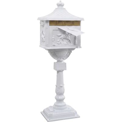 Relaxdays Boîte aux lettres sur pied , style antique britannique, blanche Relaxdays Boîte aux lettres sur pied , style antique britannique, blanche