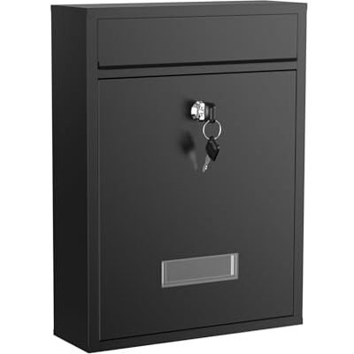 WilTec Boîte aux lettres murale verrouillable V10 noire pour courrier, 260 x 90 x 350 mm, Revêtement par poudre, Fente 24 x 4 cm, avec porte-nom WilTec Boîte aux lettres murale verrouillable V10 noire pour courrier, 260 x 90 x 350 mm, Revêtement par poudre, Fente 24 x 4 cm, avec porte-nom