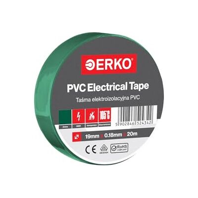 ERKO Lot de ruban isolant en PVC 19 mm x 20 m Réparation de câbles électriques Très flexible avec une forte adhérence Résistant aux produits chimiques Vert Chlorure de polyvinyle ERKO Lot de ruban isolant en PVC 19 mm x 20 m Réparation de câbles électriques Très flexible avec une forte adhérence Résistant aux produits chimiques Vert Chlorure de polyvinyle