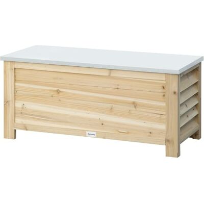Outsunny Coffre de Jardin en Bois et Couvercle en métal galvanisé 155 L avec vérin Bois Naturel Outsunny Coffre de Jardin en Bois et Couvercle en métal galvanisé 155 L avec vérin Bois Naturel
