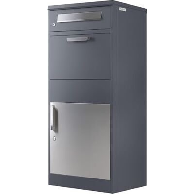 Zelsius Boîte aux lettres, avec compartiment à colis/parcel, éléments en acier inoxydable galvanisé et revêtu par pulvérisation, verrouillage anti-retour intégré, montage au sol, anthracite RAL7016 Zelsius Boîte aux lettres, avec compartiment à colis/parcel, éléments en acier inoxydable galvanisé et revêtu par pulvérisation, verrouillage anti-retour intégré, montage au sol, anthracite RAL7016