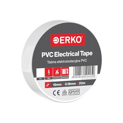 ERKO Lot de rubans isolants en PVC 19 mm x 20 m Réparation de câbles électriques Très flexible avec une forte adhérence Résistant aux produits chimiques Blanc Chlorure de polyvinyle ERKO Lot de rubans isolants en PVC 19 mm x 20 m Réparation de câbles électriques Très flexible avec une forte adhérence Résistant aux produits chimiques Blanc Chlorure de polyvinyle