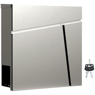 WilTec Boîte aux lettres murale ou sur pied design & Porte-journaux V23, Verrouillable, Acier inoxydable, 370 x 102 x 370 mm, Fente et clapet WilTec Boîte aux lettres murale ou sur pied design & Porte-journaux V23, Verrouillable, Acier inoxydable, 370 x 102 x 370 mm, Fente et clapet
