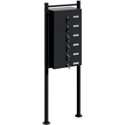 WilTec Boîte aux lettres sur pieds Noire 556 x 270 x 1500 mm, avec 6 Compartiments verrouillables et Porte-nom, Revêtement en poudre, pour Courrier WilTec Boîte aux lettres sur pieds Noire 556 x 270 x 1500 mm, avec 6 Compartiments verrouillables et Porte-nom, Revêtement en poudre, pour Courrier