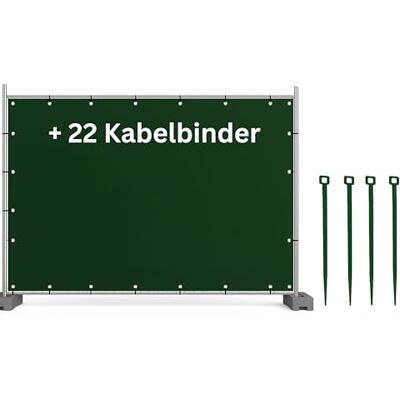 EraGreen Bâche de clôture de chantier, 22 serre-câbles inclus, 176 x 341 cm, vert, bâche brise-vue et bâche imperméable, indéchirable et durable en tissu polyéthylène de 140 g/m², avec œillets EraGreen Bâche de clôture de chantier, 22 serre-câbles inclus, 176 x 341 cm, vert, bâche brise-vue et bâche imperméable, indéchirable et durable en tissu polyéthylène de 140 g/m², avec œillets