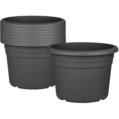 BigDean Lot de 9 pots de fleurs ronds en plastique Anthracite Ø 30 cm 30 x 21 cm BigDean Lot de 9 pots de fleurs ronds en plastique Anthracite Ø 30 cm 30 x 21 cm