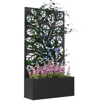 Outsunny Jardinière avec Treillis, Feuilles Rondes, 61x23x113cm, Noir Brise-Vue Paravent, Jardinière Extérieure Métal sur Pieds ou Murale, Bac à Fleurs Rectangulaire Balcon Terrasse Outsunny Jardinière avec Treillis, Feuilles Rondes, 61x23x113cm, Noir Brise-Vue Paravent, Jardinière Extérieure Métal sur Pieds ou Murale, Bac à Fleurs Rectangulaire Balcon Terrasse