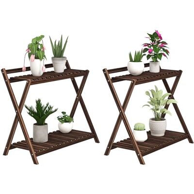 Outsunny Support Plantes Intérieur 2 Niveaux Étagères à Plants Marron Outsunny Support Plantes Intérieur 2 Niveaux Étagères à Plants Marron