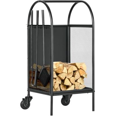 Outsunny Chariot à Bois de Chauffage avec Roues 37,5 x 37,5 x 80 cm Noir Range-Bûches, Porte Bûches de Cheminée, Pelle Balai Tisonnier, Foyer, Intérieur Extérieur Outsunny Chariot à Bois de Chauffage avec Roues 37,5 x 37,5 x 80 cm Noir Range-Bûches, Porte Bûches de Cheminée, Pelle Balai Tisonnier, Foyer, Intérieur Extérieur